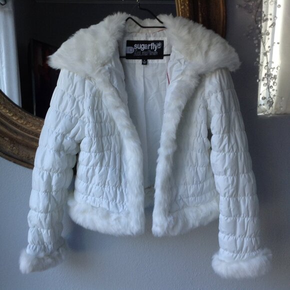 ⭐SUGARFLY JACKET WITH FUR TRIM in White, size XL⭐ - Picture 1 of 11